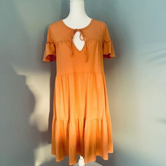 J Crew orange, tiered and ruffled dress. - Picture 1 of 4